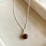 Tiny Tumbled Gemstone Necklace - Silver - JANUARY, Garnet - Decadorn