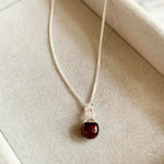 Tiny Tumbled Gemstone Necklace - Silver - JANUARY, Garnet - Decadorn