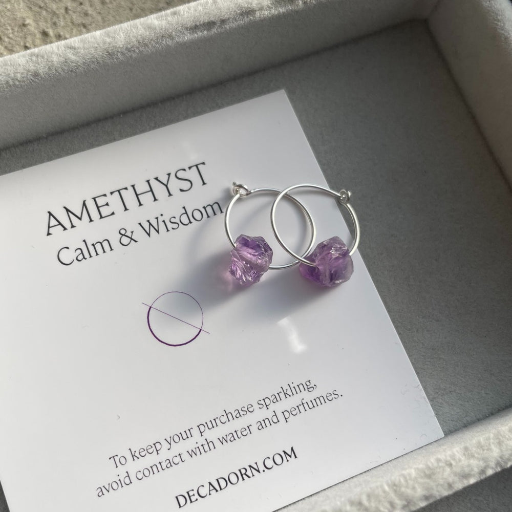 Raw Cut Floating Hoop Earrings - 8 stones to Choose From (Sterling Silver)