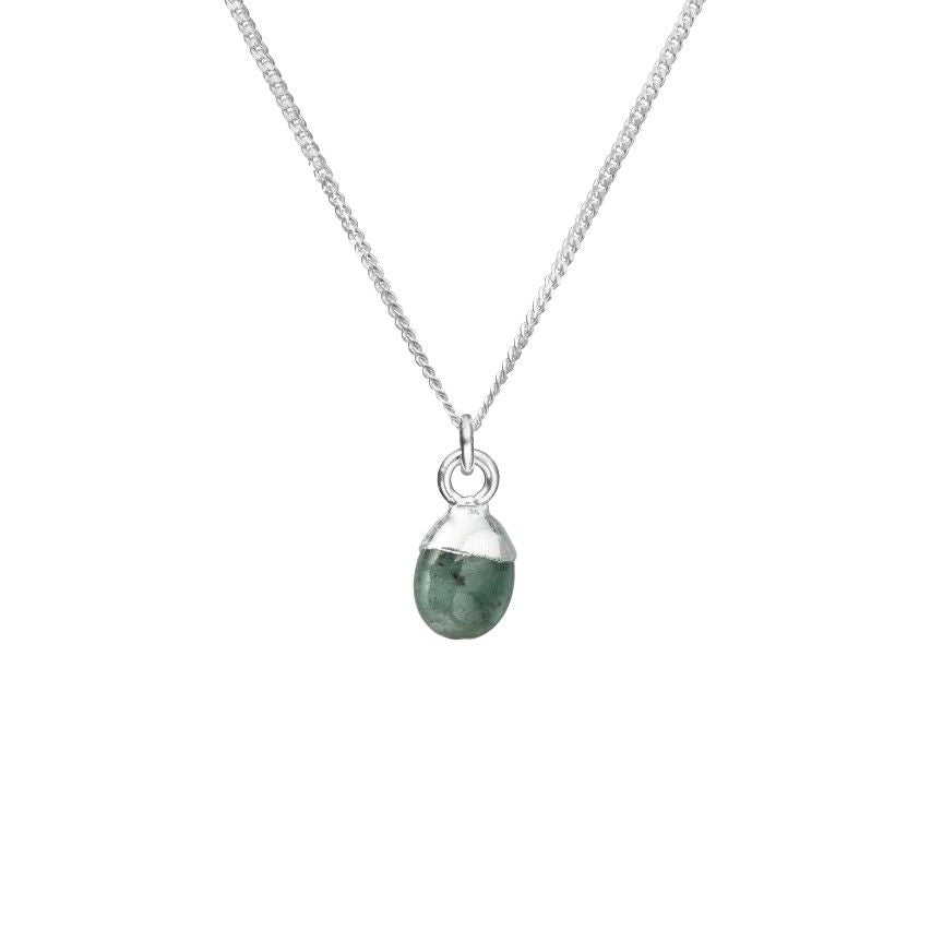 Tiny Tumbled Gemstone Necklace - Silver - MAY, Emerald - Decadorn