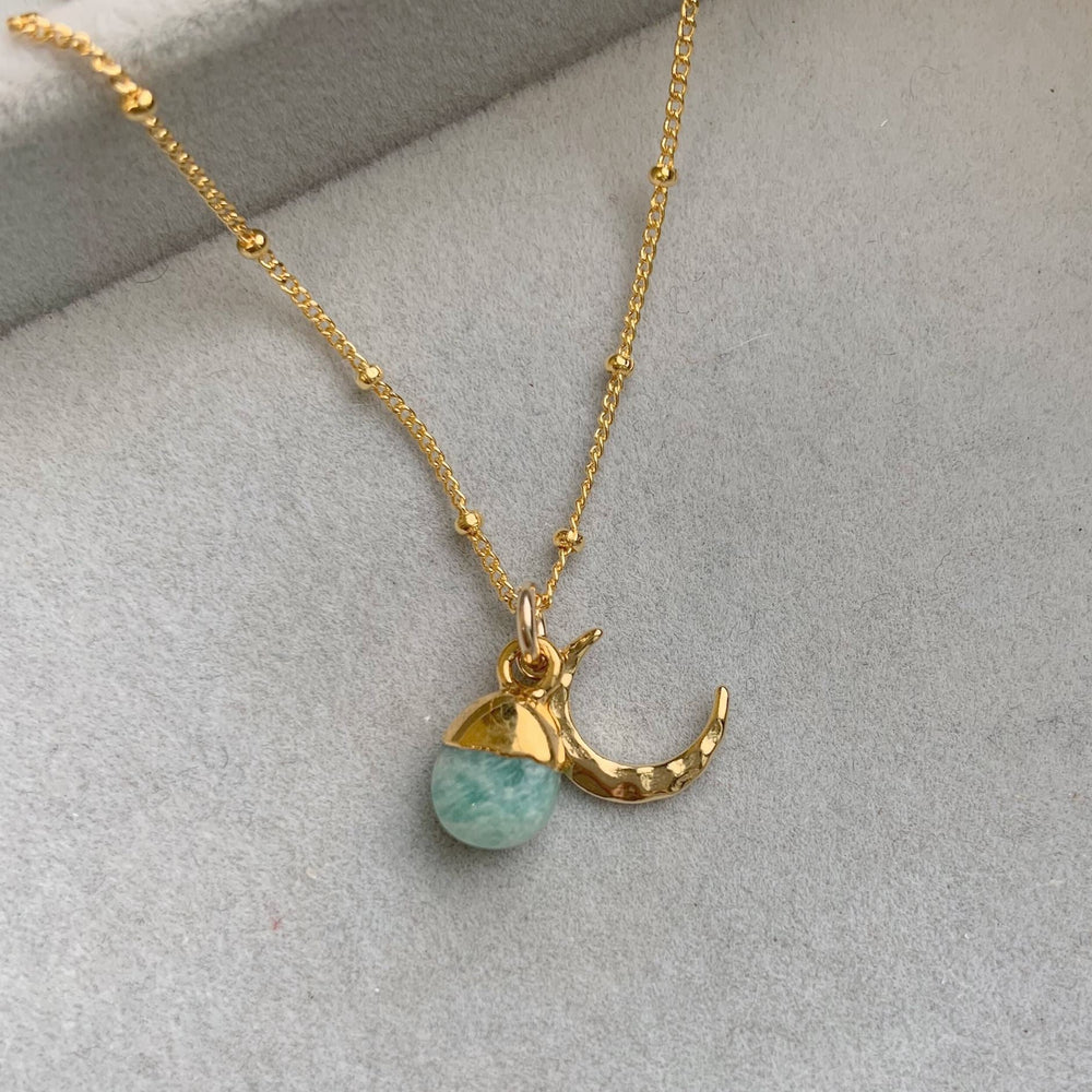 
            
                Load image into Gallery viewer, Bridesmaid | Gemstone &amp;amp; Moon Necklace (Gold Plated)
            
        