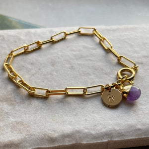 
            
                Load image into Gallery viewer, February Birthstone | Amethyst Tiny Tumbled Chunky Chain Bracelet (Gold Plated)
            
        
