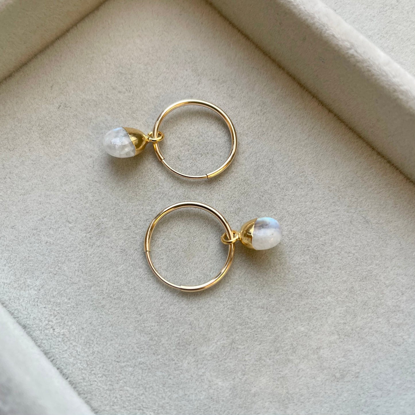 Moonstone Tiny Tumbled Hoop Earrings | Intuition (Gold Fill)