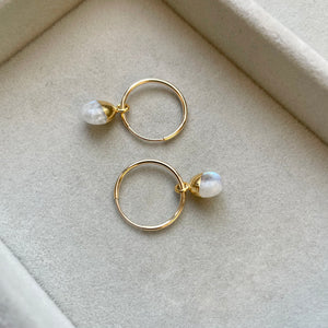 June Birthstone | Moonstone Tiny Tumbled Hoop Earrings (Gold)
