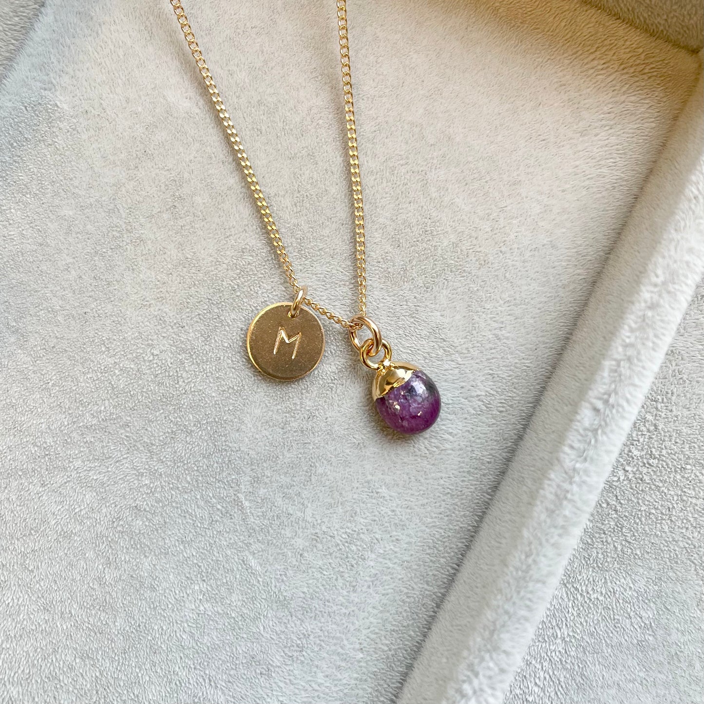 July Birthstone | Ruby Tiny Tumbled Necklace (Gold)