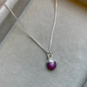 July Birthstone | Ruby Tiny Tumbled Necklace (Silver)