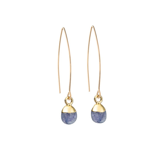 Load image into Gallery viewer, Tiny Tumbled Gemstone Dropper Earrings - DECEMBER, Tanzanite - Decadorn
