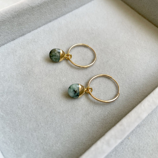 Load image into Gallery viewer, May Birthstone | Emerald Tiny Tumbled Hoop Earrings | Decadorn
