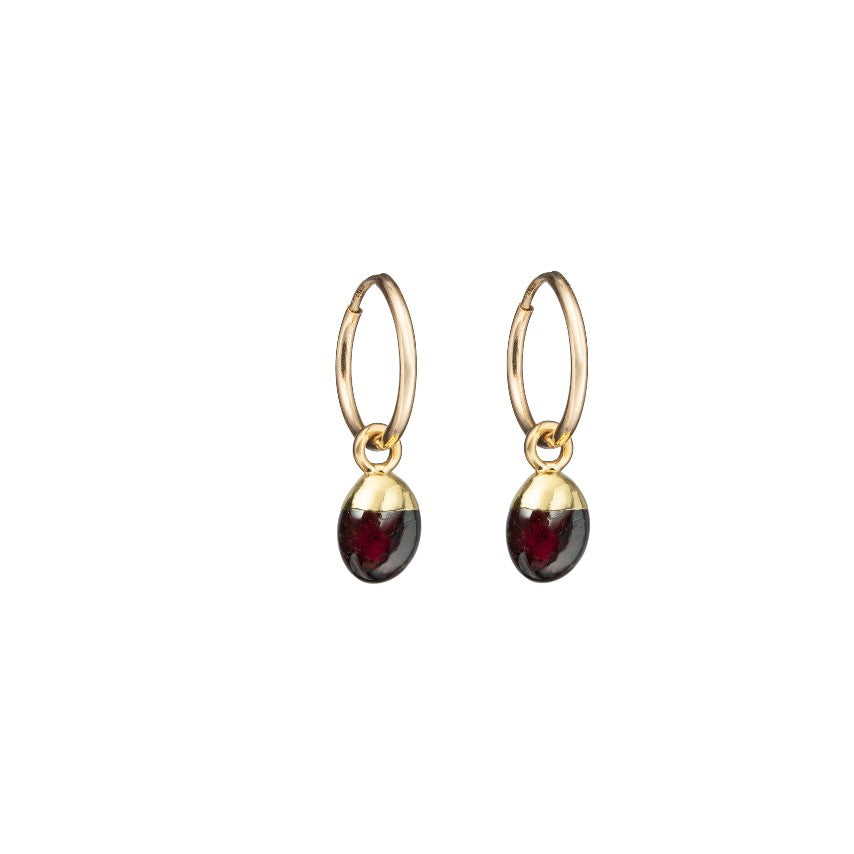 Load image into Gallery viewer, January Birthstone | Garnet Tiny Tumbled Hoop Earrings (Gold)
