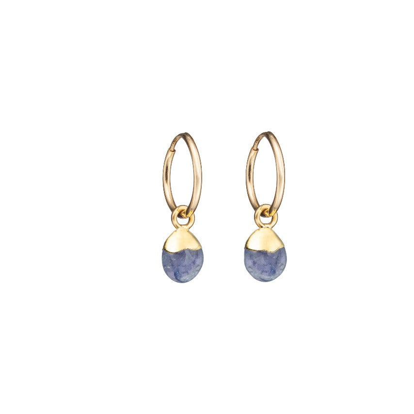 Load image into Gallery viewer, Tiny Tumbled Gemstone Hoop Earrings - DECEMBER, Tanzanite - Decadorn

