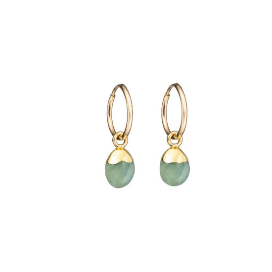 Tiny Tumbled Gemstone Hoop Earrings -  Aquamarine - Decadorn