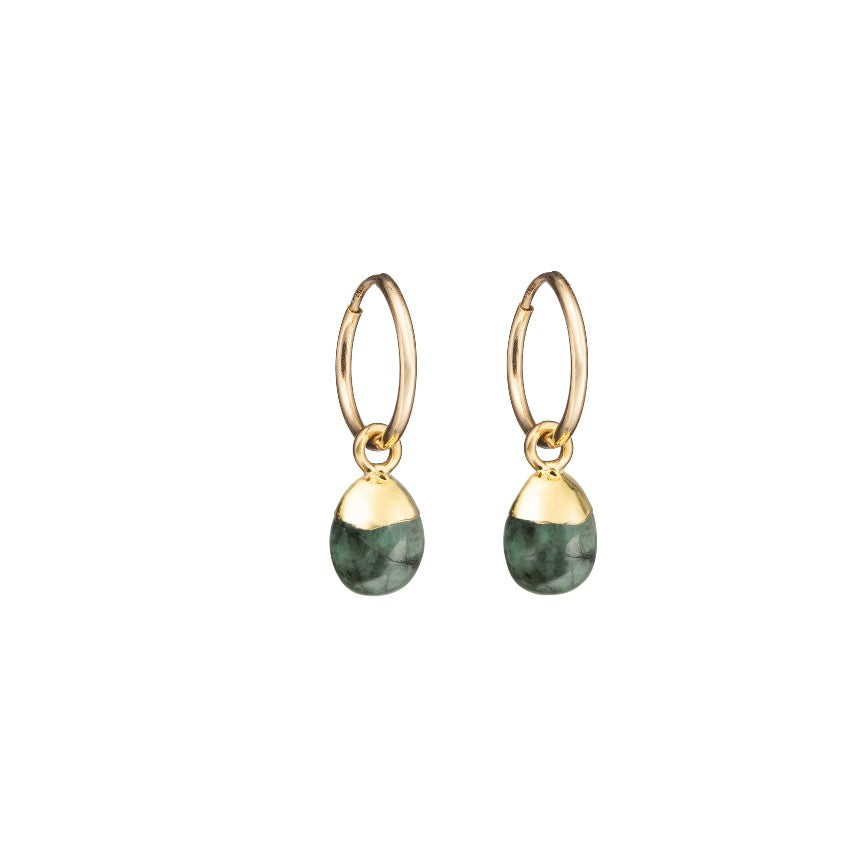 May Birthstone | Emerald Tiny Tumbled Hoop Earrings | Decadorn