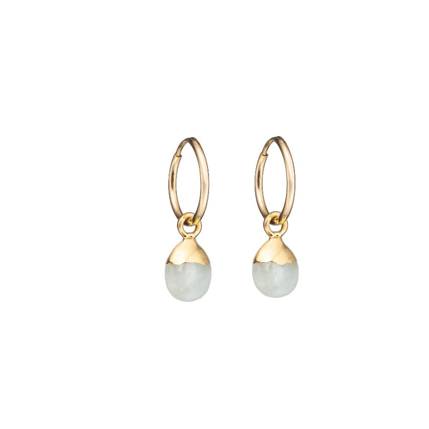 Tiny Tumbled Gemstone Hoop Earrings - JUNE, Moonstone - Decadorn