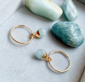
            
                Load image into Gallery viewer, Aquamarine Tiny Tumbled Hoop Earrings | Serenity (Gold)
            
        