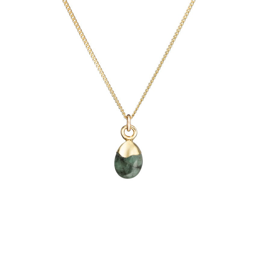 Tiny Tumbled Gemstone Necklace - MAY, Emerald - Decadorn