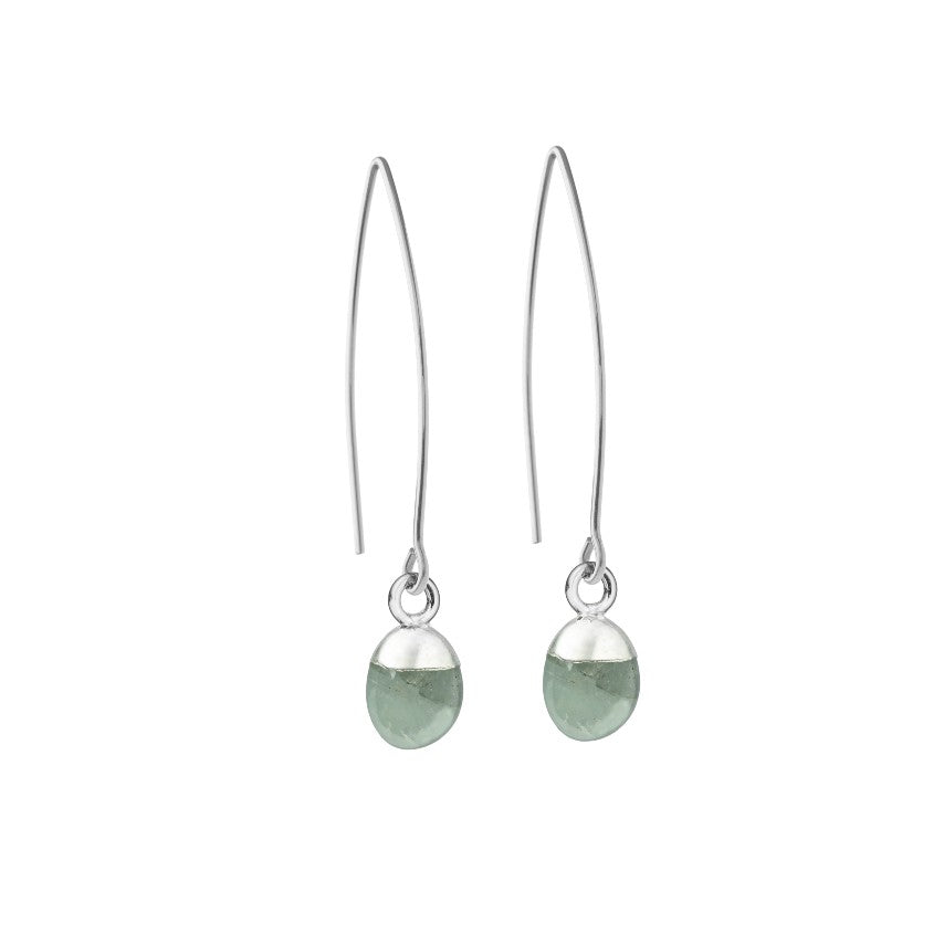 Tiny Tumbled Gemstone Dropper Earrings - Silver -  Aquamarine - Decadorn