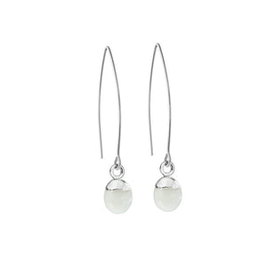 Tiny Tumbled Gemstone Dropper Earrings - Silver - JUNE, Moonstone - Decadorn