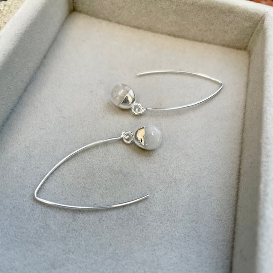 Moonstone Tiny Tumbled Dropper Earrings | Intuition (Silver)