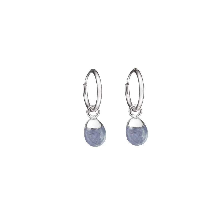Tiny Tumbled Gemstone Hoop Earrings - Silver - DECEMBER, Tanzanite - Decadorn