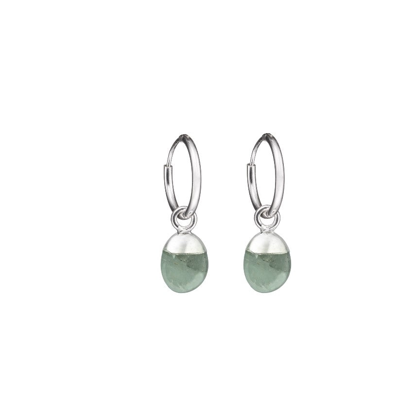 Tiny Tumbled Gemstone Hoop Earrings - Silver-  Aquamarine - Decadorn