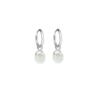 Tiny Tumbled Gemstone Hoop Earrings - Silver- JUNE, Moonstone - Decadorn