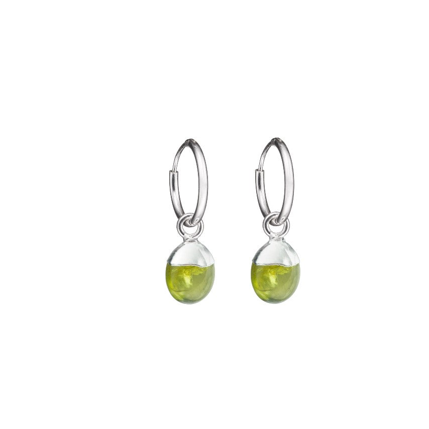 Load image into Gallery viewer, August Birthstone | Peridot Tiny Tumbled Hoop Earrings (Silver)
