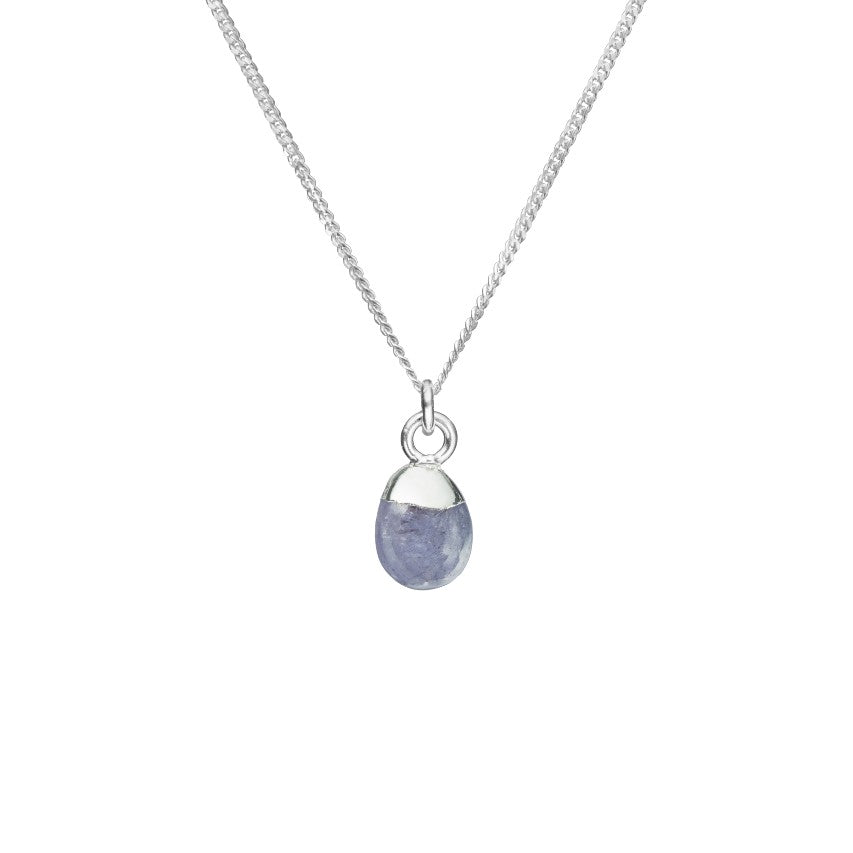 Tiny Tumbled Gemstone Necklace - Silver - DECEMBER, Tanzanite - Decadorn