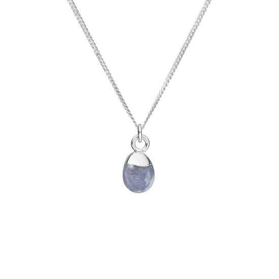 Tiny Tumbled Gemstone Necklace - Silver - DECEMBER, Tanzanite - Decadorn