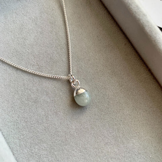 Tiny Tumbled Gemstone Necklace - Silver -  Aquamarine - Decadorn
