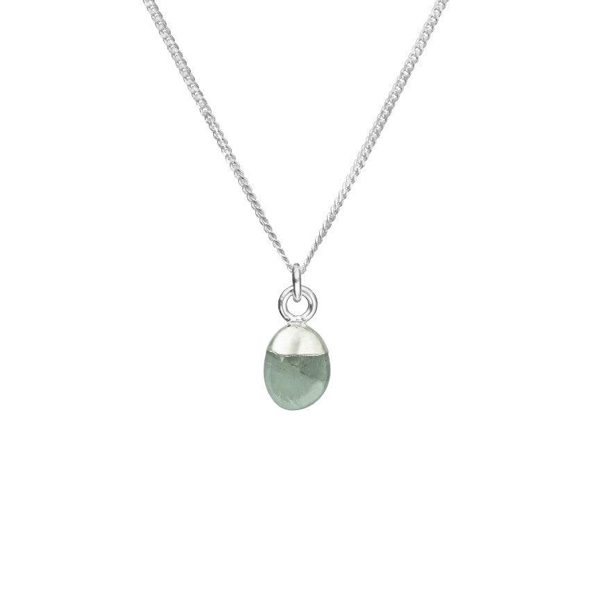 Tiny Tumbled Gemstone Necklace - Silver -  Aquamarine - Decadorn
