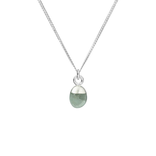 Tiny Tumbled Gemstone Necklace - Silver -  Aquamarine - Decadorn