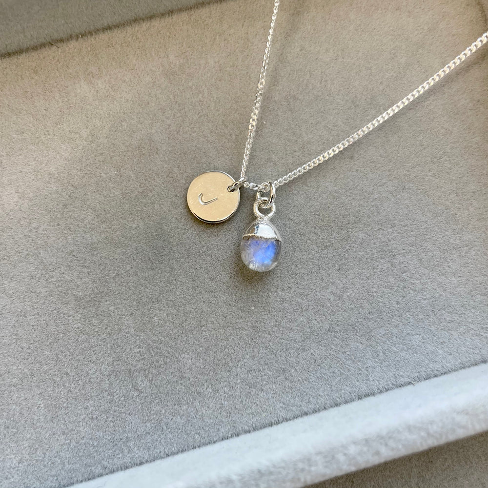 June Birthstone | Moonstone Tiny Tumbled Necklace (Silver)