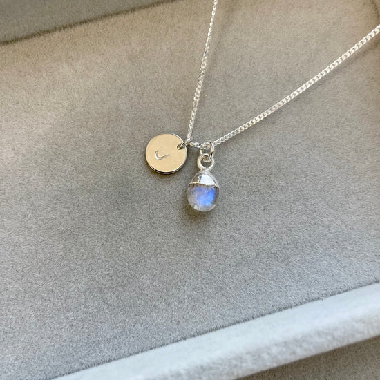 June Birthstone | Moonstone Tiny Tumbled Necklace (Silver)