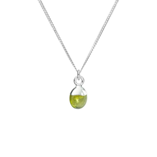 Tiny Tumbled Gemstone Necklace - Silver - AUGUST, Peridot - Decadorn