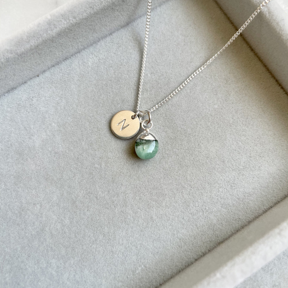 May Birthstone | Emerald Tiny Tumbled Necklace (Silver)