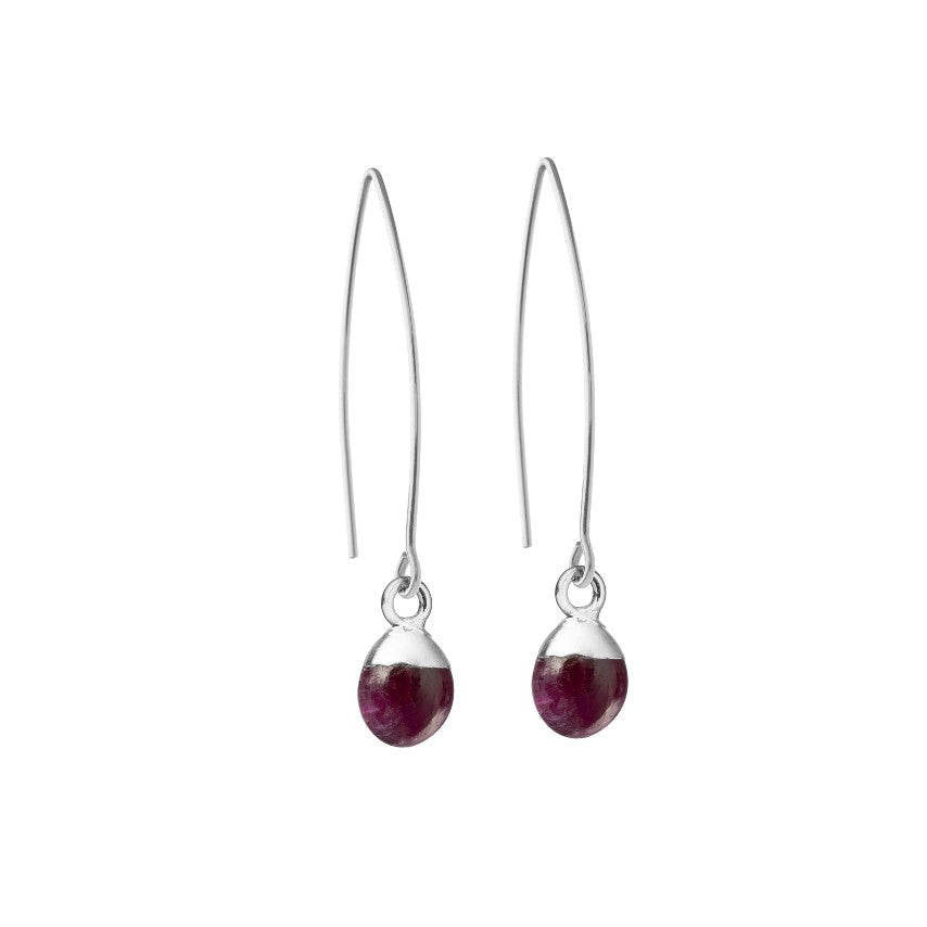 
            
                Load image into Gallery viewer, Tiny Tumbled Gemstone Dropper Earrings - Silver - JANUARY, Garnet - Decadorn
            
        