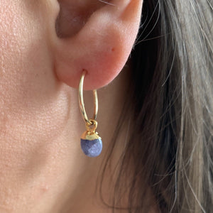 
            
                Load image into Gallery viewer, Tiny Tumbled Gemstone Hoop Earrings - Tanzanite - Decadorn
            
        