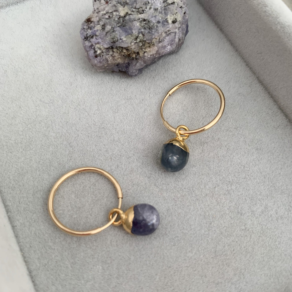 Tiny Tumbled Gemstone Hoop Earrings - DECEMBER, Tanzanite - Decadorn