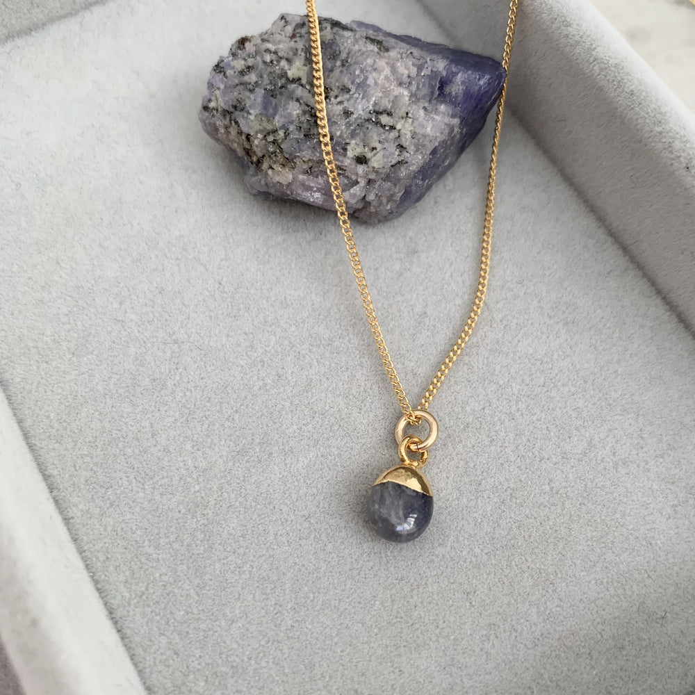 Tiny Tumbled Gemstone Necklace - DECEMBER, Tanzanite - Decadorn