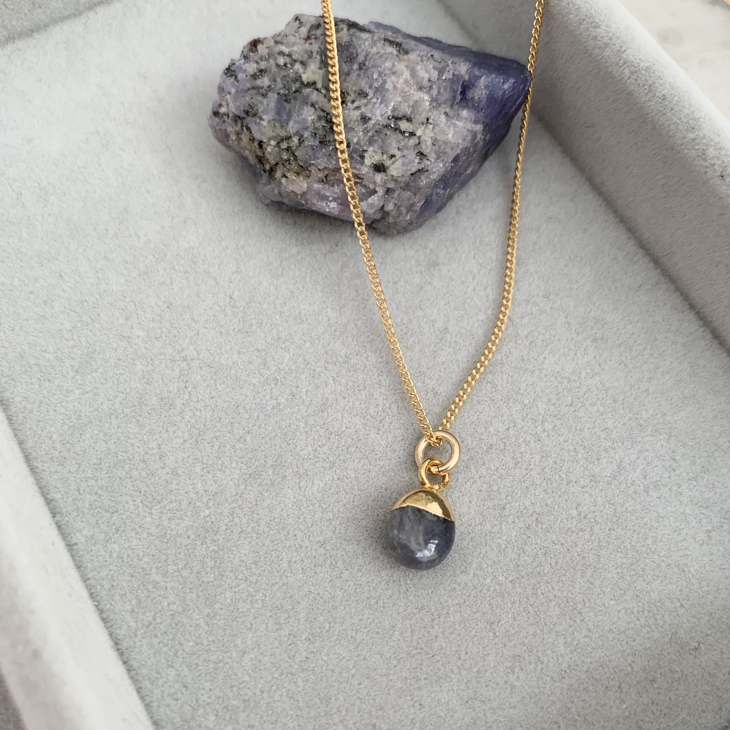 Load image into Gallery viewer, Tiny Tumbled Gemstone Necklace - Tanzanite - Decadorn
