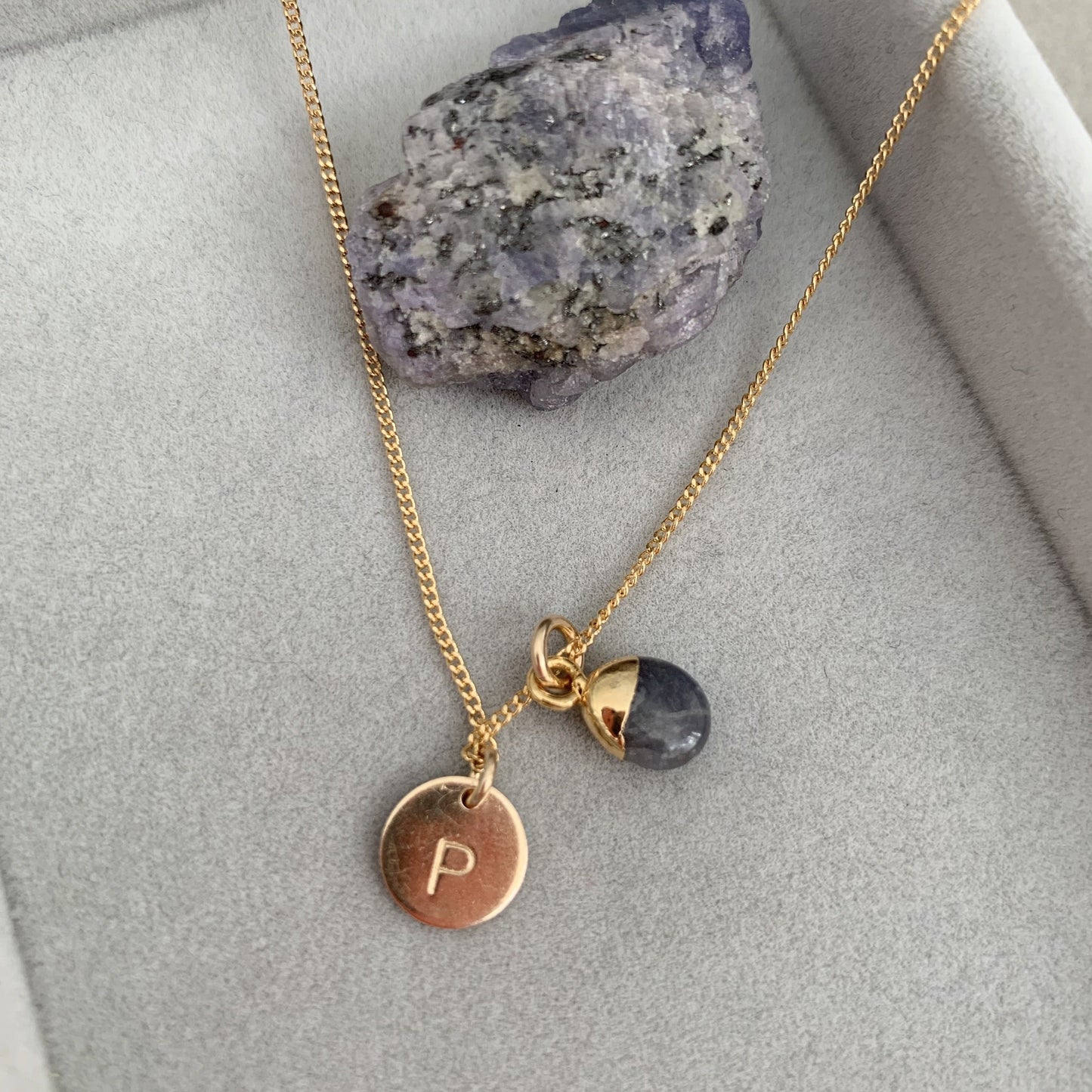 Tanzanite Tiny Tumbled Necklace | Positivity (Gold)