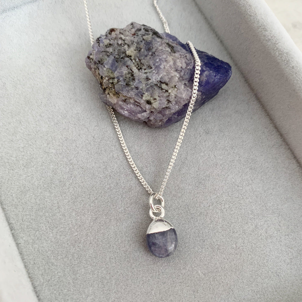 
            
                Load image into Gallery viewer, Tiny Tumbled Gemstone Necklace - Silver - Tanzanite - Decadorn
            
        
