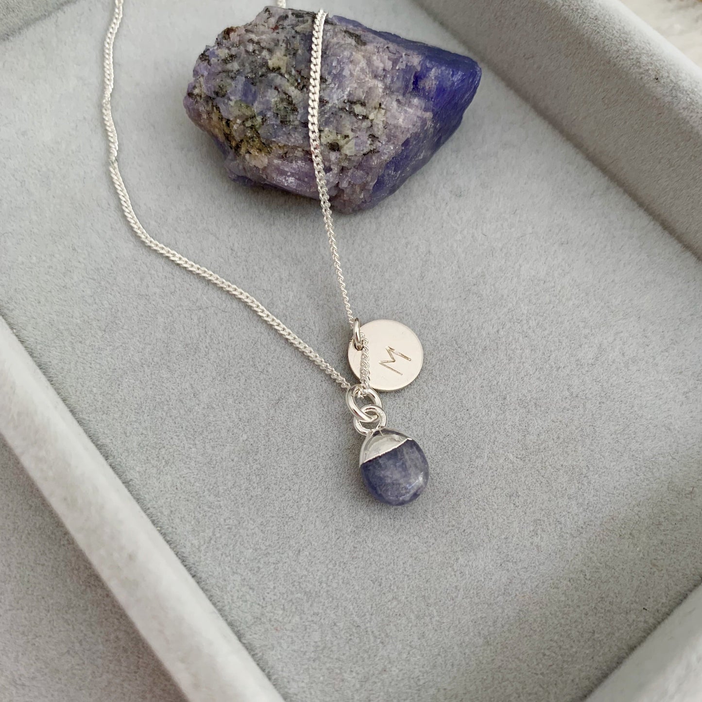 Load image into Gallery viewer, December Birthstone | Tanzanite Tiny Tumbled Necklace (Silver)

