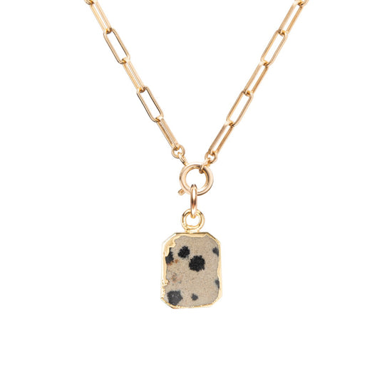 Dalmatian Gem Slice Chunky Chain Necklace | Positivity (Gold Plated)
