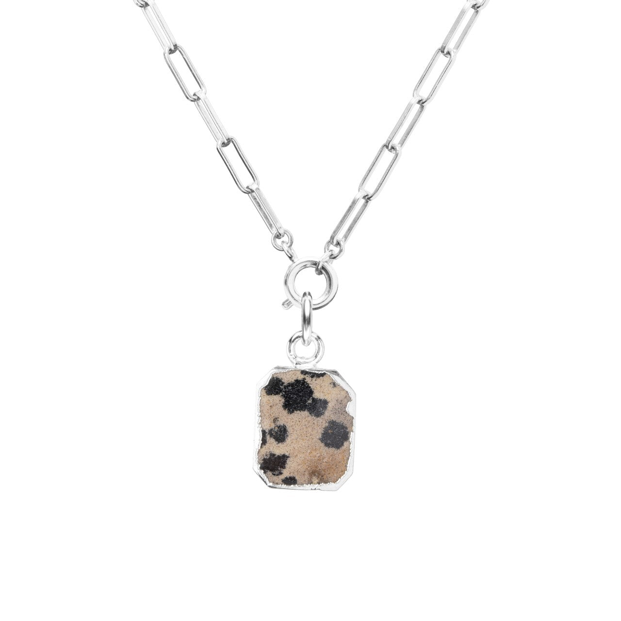 Dalmatian Gem Slice Chunky Chain Necklace | Positivity (Silver)