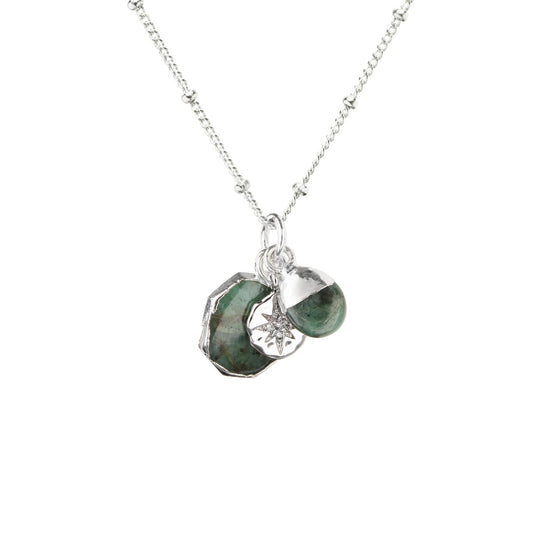 May Birthstone | Emerald Gem Slice Triple Necklace (Silver)