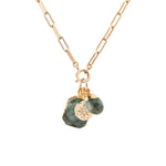 May Birthstone | Emerald Gem Slice Triple Chunky Chain Necklace (Gold)