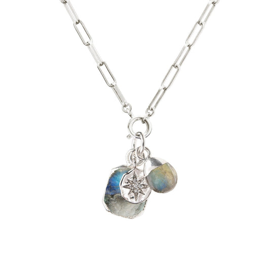 Labradorite Gem Slice Triple Chunky Chain Necklace | Adventure (Gold Plated or Sterling Silver)