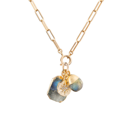 Labradorite Gem Slice Triple Chunky Chain Necklace | Adventure (Gold Plated or Sterling Silver)