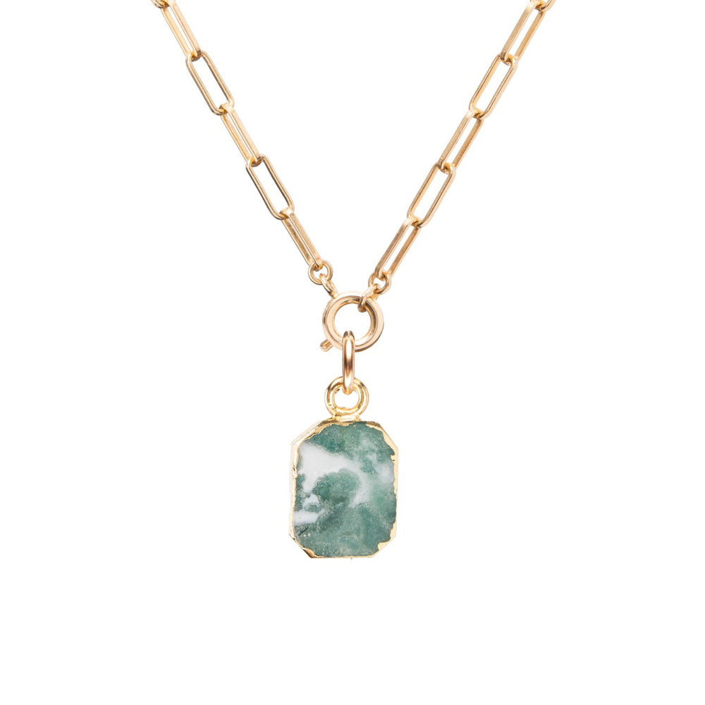 Moss Agate Gem Slice Chunky Chain Necklace | New Beginnings (Gold Plated)